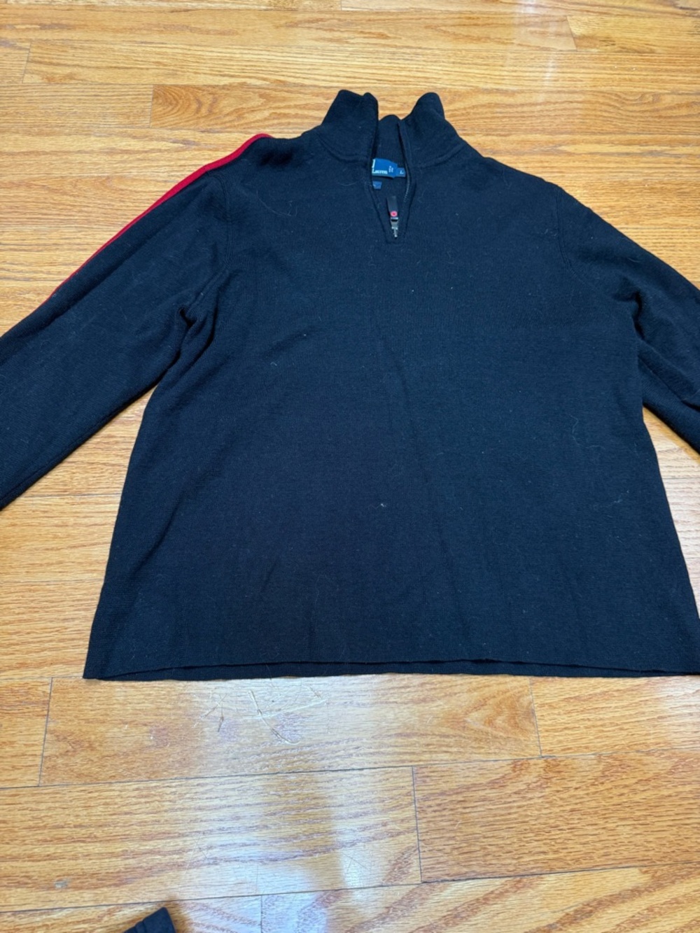 🙂Polo by Ralph Lauren Black Half-Zip Sweater with Red Shoulder Stripe